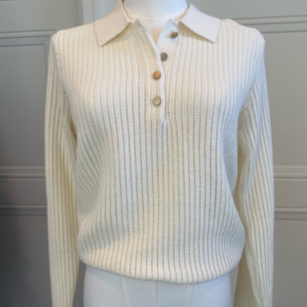 rag & bone Cream Open Knit Polo Style Summer Sweater Medium Cotton Blend NWT - Picture 2 of 12